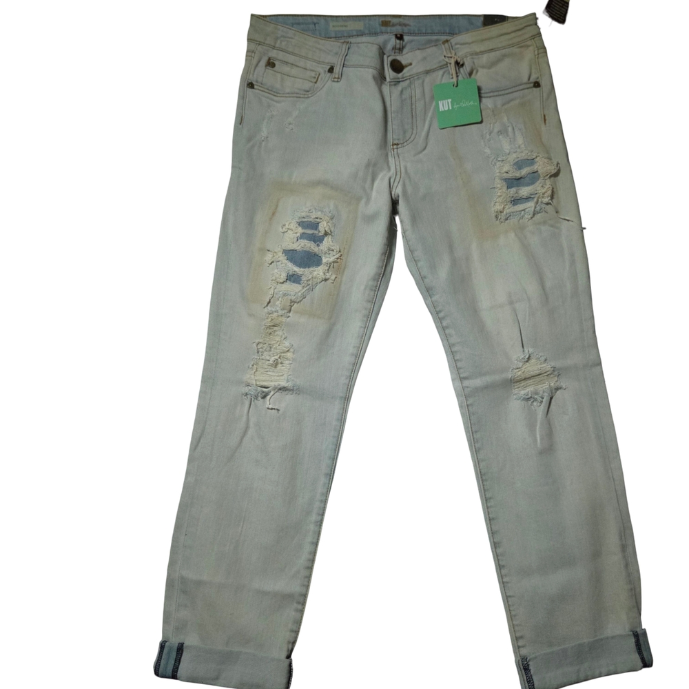 KUT From The Kloth Boyfriend Jeans Size 8 Light Wash Distressed
